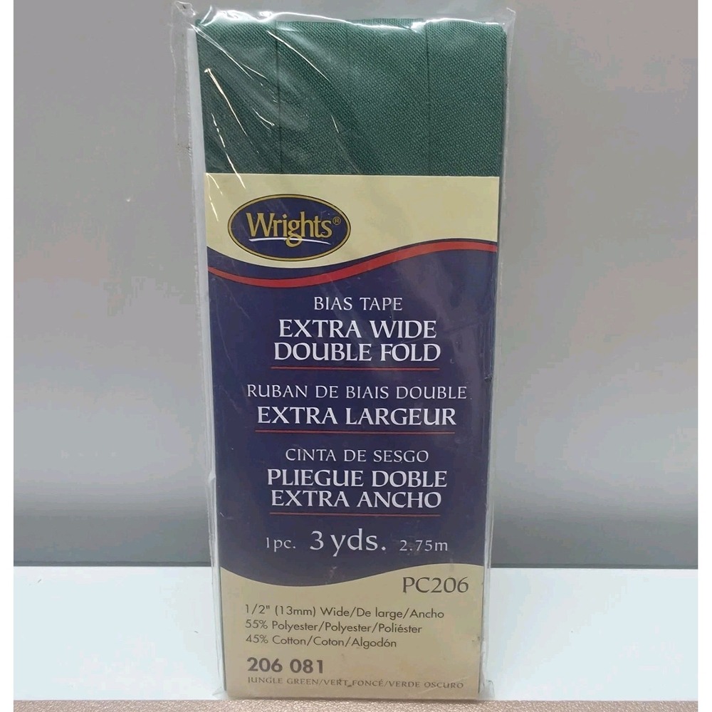 Wrights 1/2" Extra Wide Double Fold Bias Tape 3-Yards Jungle Green PC206 206 081